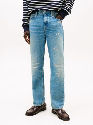 blue regular straight distressed jeans for men tommy hilfiger