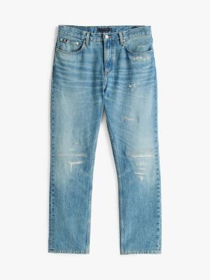 blue regular straight distressed jeans for men tommy hilfiger