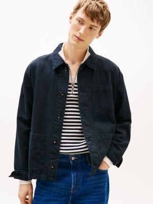 blue utility jacket with linen for men tommy hilfiger