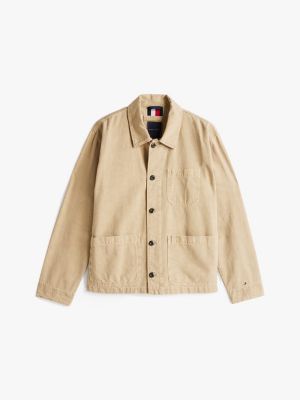 brown utility jacket with linen for men tommy hilfiger