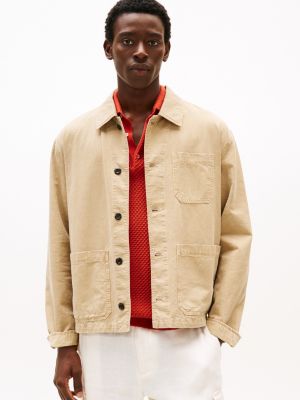 brown utility jacket with linen for men tommy hilfiger