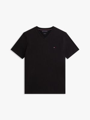 t-shirt à col en v et drapeau brodé noir pour hommes tommy hilfiger