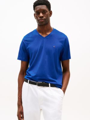 blue t-shirt mit v-ausschnitt für herren - tommy hilfiger