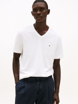 white t-shirt met v-hals voor heren - tommy hilfiger