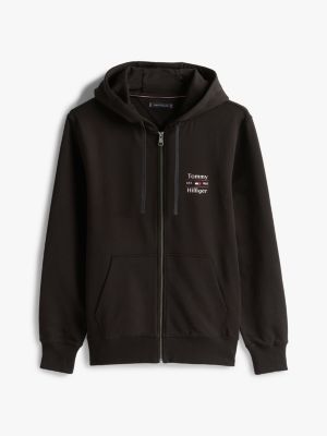 sweat à capuche zippé noir pour hommes tommy hilfiger