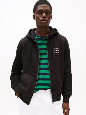 felpa con cappuccio e zip integrale nero da uomini tommy hilfiger