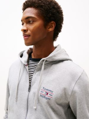 sweat à capuche zippé gris pour hommes tommy hilfiger