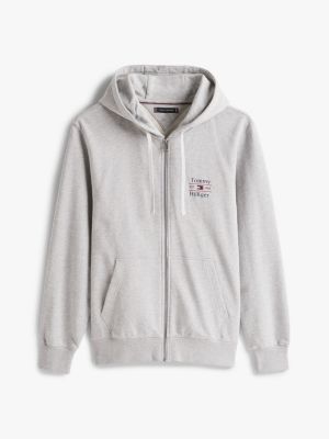 sweat à capuche zippé gris pour hommes tommy hilfiger