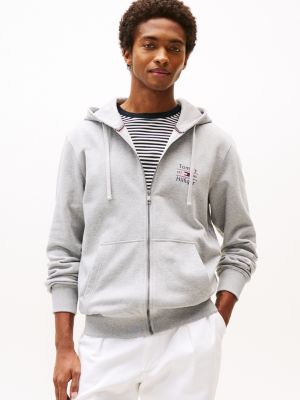 grey zip-thru hoody for men tommy hilfiger