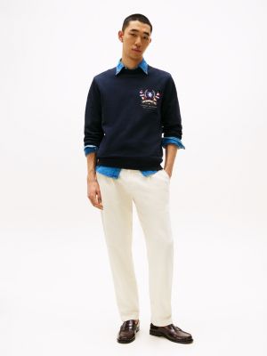 blauw sweatshirt met geborduurd logo voor heren - tommy hilfiger