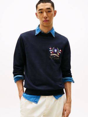 blue sweatshirt met geborduurd logo voor heren - tommy hilfiger