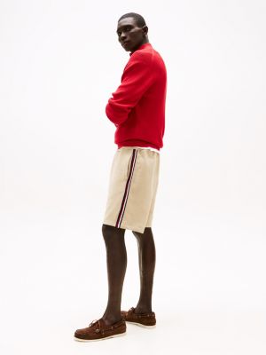 beige global stripe sweat shorts for men tommy hilfiger