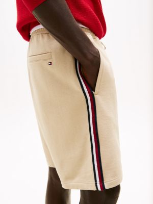 beige global stripe sweat shorts for men tommy hilfiger