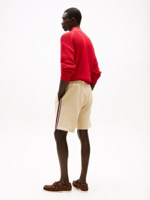 beige sweat-shorts mit global-streifen für herren - tommy hilfiger