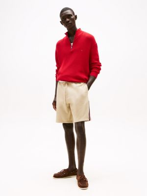 beige sweat-shorts mit global-streifen für herren - tommy hilfiger