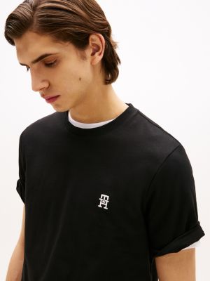 pomarańczowy t-shirt z kontrastowym haftem z monogramem th dla mężczyźni - tommy hilfiger