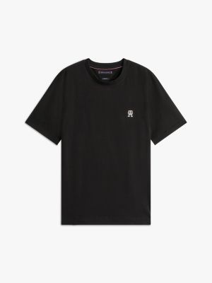 orange t-shirt mit kontrast-monogramm-stickerei für herren - tommy hilfiger