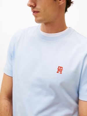 blue contrast th monogram embroidery t-shirt for men tommy hilfiger