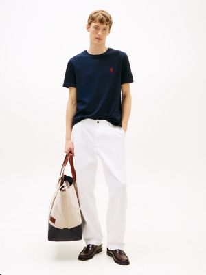 blue contrast th monogram embroidery t-shirt for men tommy hilfiger