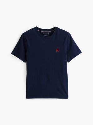 blue contrast th monogram embroidery t-shirt for men tommy hilfiger