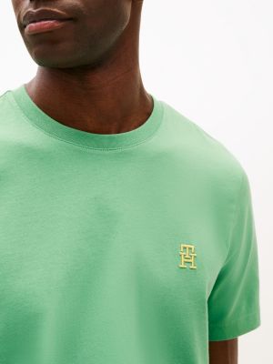t-shirt monogramme th contrasté brodé vert pour hommes tommy hilfiger