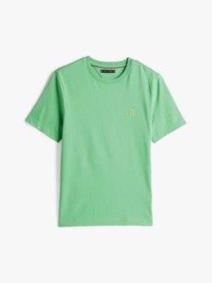 t-shirt monogramme th contrasté brodé vert pour hommes tommy hilfiger