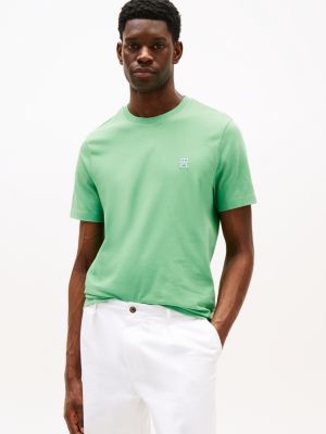 t-shirt con monogramma th a contrasto green da uomini tommy hilfiger