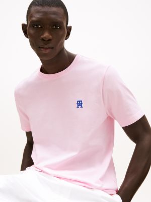 pink contrast th monogram embroidery t-shirt for men tommy hilfiger