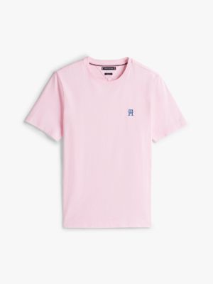 roze t-shirt met contrasterend geborduurd th-monogram voor heren - tommy hilfiger