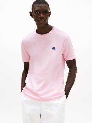 pink t-shirt mit kontrast-monogramm-stickerei für herren - tommy hilfiger