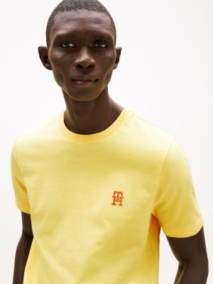 yellow contrast th monogram embroidery t-shirt for men tommy hilfiger