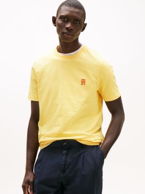 yellow t-shirt met contrasterend geborduurd th-monogram voor heren - tommy hilfiger