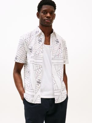 multi th flex poplin overhemd met print voor heren - tommy hilfiger