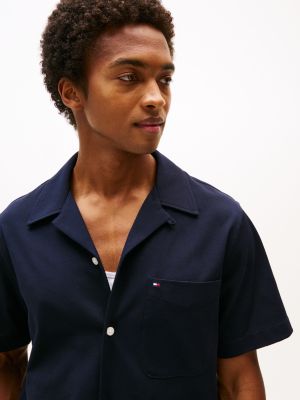 black knit short sleeve shirt for men tommy hilfiger