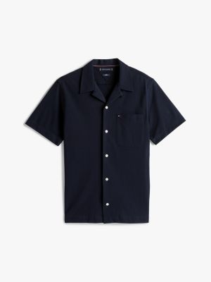 chemise en maille manches courtes noir pour hommes tommy hilfiger