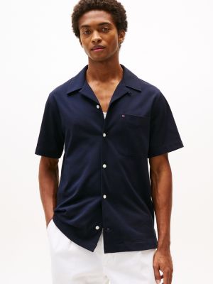 black knit short sleeve shirt for men tommy hilfiger