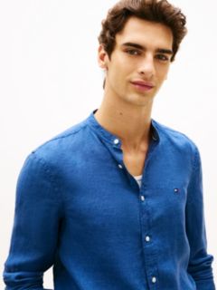Slim Fit Washed Pure Linen Shirt — Blue 2