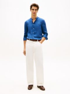 Slim Fit Washed Pure Linen Shirt — Blue 3