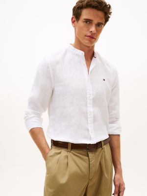 white slim fit hemd aus gewaschenem, reinem leinen für herren - tommy hilfiger