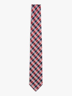red żakardowy krawat z czystego jedwabiu w kratę dla mężczyźni - tommy hilfiger