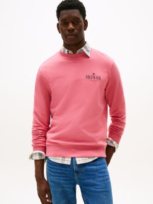 pink logo crew neck sweatshirt for men tommy hilfiger