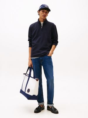blue waffle knit quarter-zip jumper for men tommy hilfiger