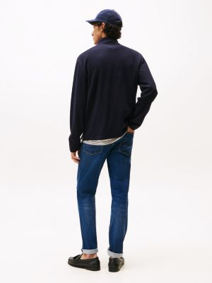 blue waffle knit quarter-zip jumper for men tommy hilfiger