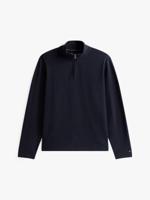 blue waffle knit quarter-zip jumper for men tommy hilfiger