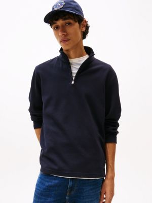 blue waffle knit quarter-zip jumper for men tommy hilfiger