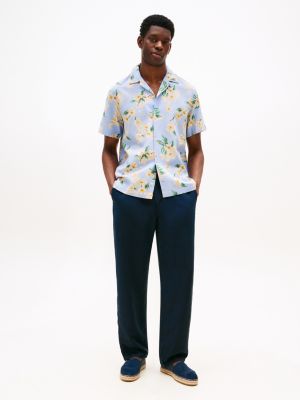 blauw regular overhemd met korte mouwen en bloemen voor heren - tommy hilfiger