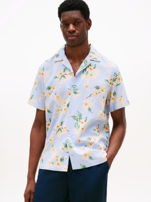 blue lightweight regular fit floral short sleeve shirt for men tommy hilfiger