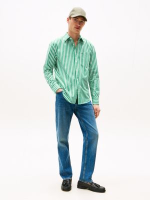 grün th flex regular fit hemd mit streifen für herren - tommy hilfiger