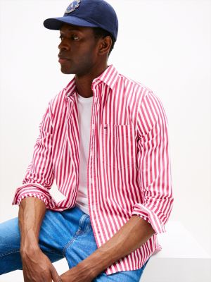 camicia th flex regular fit a righe rosa da uomini tommy hilfiger