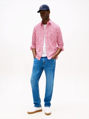 camicia th flex regular fit a righe rosa da uomini tommy hilfiger